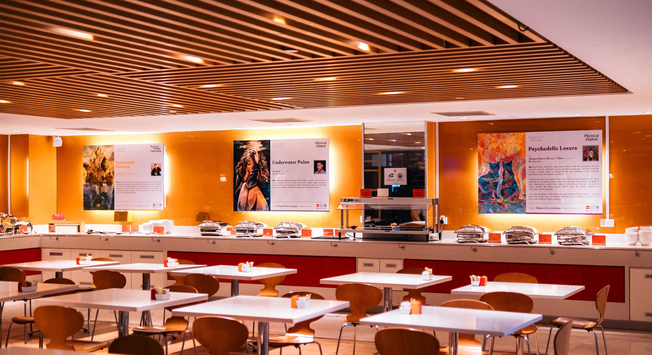 Bright and modern dining area at ibis hotel's restaurant.